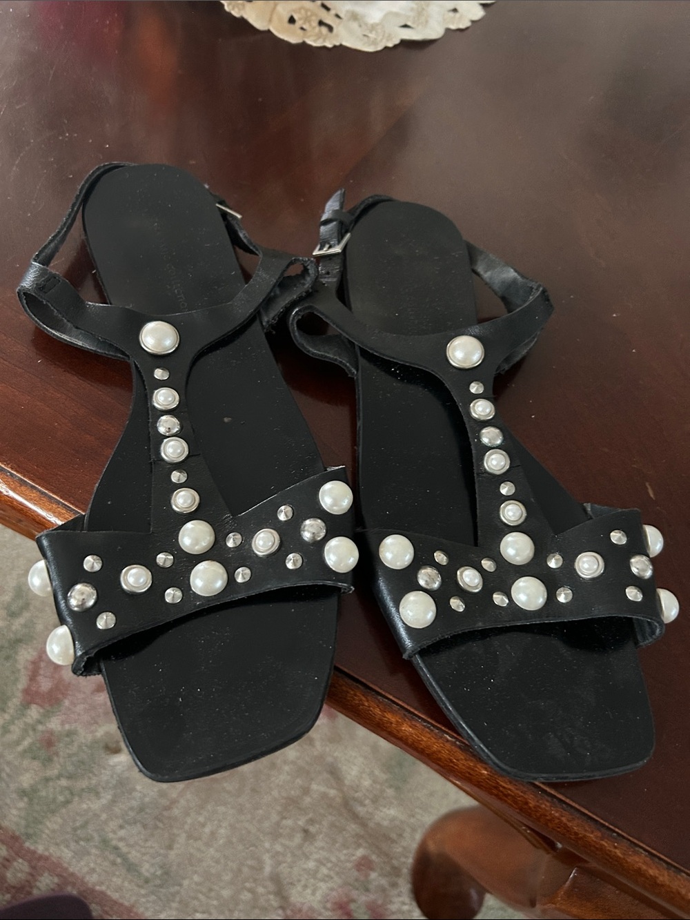 Zara Black Pearl-Accent Women's Sandals